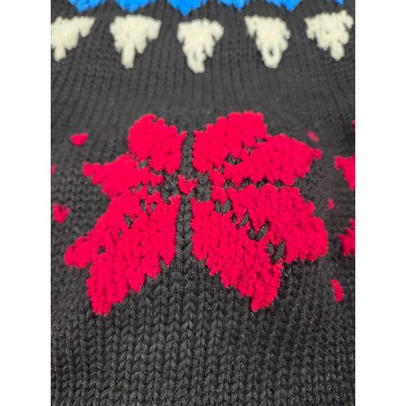 Josephine Chaus Vintage Black Crewneck Sweater Chenille Embroidery Large - Picture 3 of 6